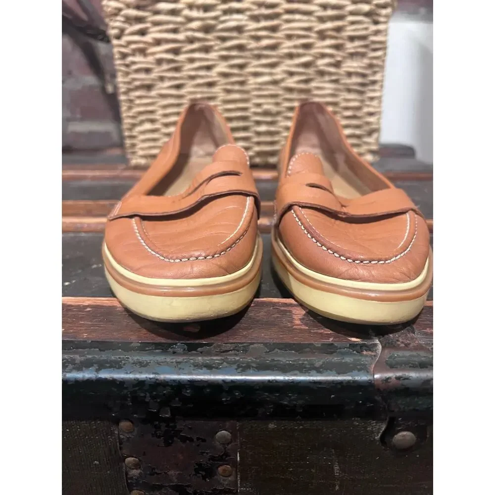 Pierre Cardin Tan Leather Penny Loafers Comfort Shoes Women’s 7.5